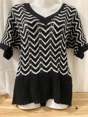 Chado Black & White Chevron Knit Tunic Sweater S/P